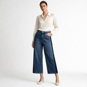 Indigo Six Two Toned Wide Leg Cropped Jeans Women Size 6 Blue NWT